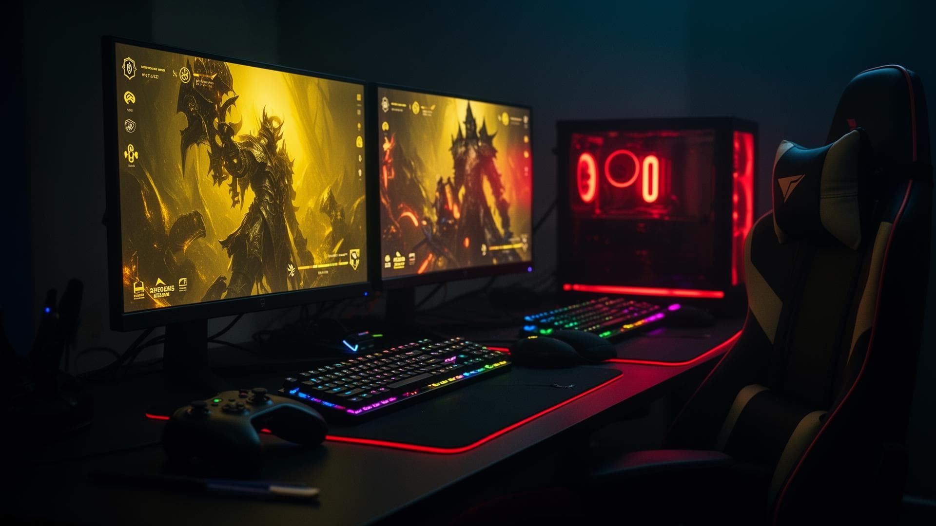 Gaming setup with colorful lights